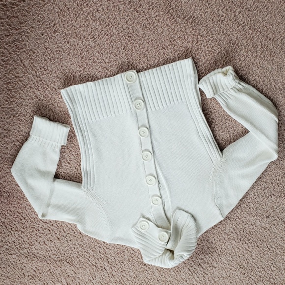 Womens White Knitted Large Button Cardigan Ellemenno - Picture 8 of 16